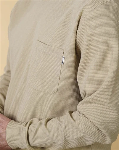 Elsk - Waffle Mens Pocket Longsleve - Desert Sandstone 